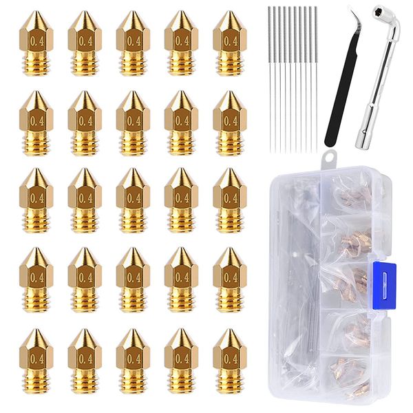 Creality 25pcs 3d Printer Nozzles Brass Standard 0.4mm Nozzle Cleaning and Storage Box FDM Ender-3 Ender-3 V2 Neo Ender-3 S1 pro 3D Printer Parts