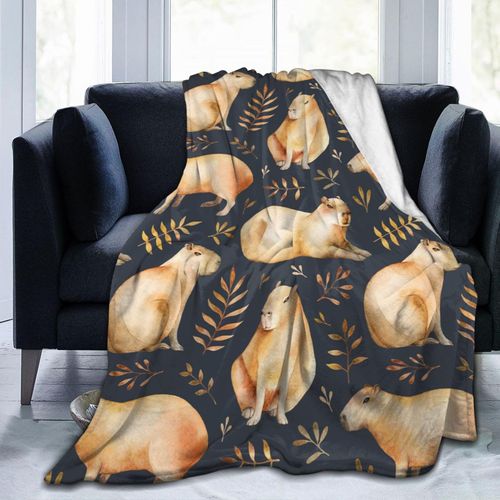 Animal Capybara Leaf Blanket Soft Lightweight Throw Blankets Cozy Flannel Bed Throws for Sofa Couch Travel Home Room Bedroom Decor Gifts for Girls Boys Kids Adults 50"x40"