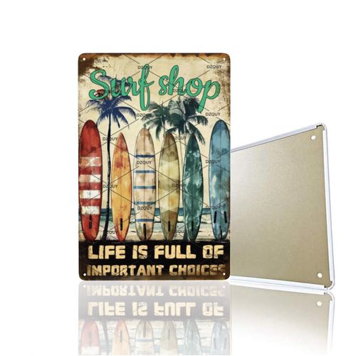 Vintage Metal Beach Signs Surf Shop Tin Sign Life Is Full Of Important Choices Surfboard Wall Decor Surf Room Plaque Metal Tin Cafes Pub Club Wall Art Man Cave Decor Sign 12x8 Inch