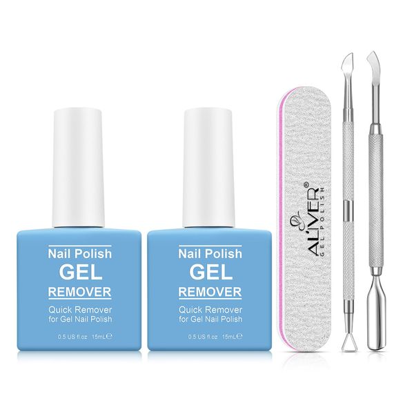 Gel Nail Polish Remover Kits, Gel Polish Remover Removes Soak-Off Gel Polish In 3-5 Minutes, Quickly & Easily, No Soaking or Wrapping，Included Cuticle Pusher & Nail Fail Buffer