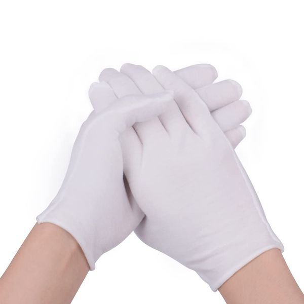 XCSOURCE Cotton Gloves, Hand Treatment Gloves, Pure Cotton, Thin, White Gloves, Rough Inner Cotton Gloves, Men's, Women's, Inner Night, Work, Inspection, Cleaning, Sleeping, Dry Skin, Moisturizing, Housework, Dress-12 Pairs (24 Pieces), Size M