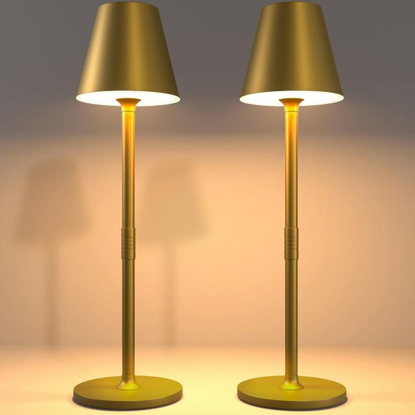 Timjorman LED CordlessTable Lamp,4000mAh Rechargeable Battery Desk lamp,3 Level Brightness Beside Night Light, Minimalist Design, for Couple Dinner/Coffee Table/Restaurant/Bedroom(Bronze 2PACK)