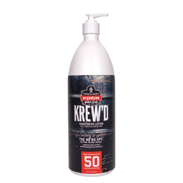 Ergodyne KREW’D 6355 Sunscreen Lotion, Broad Spectrum SPF 50, Water Resistant, 32 oz, White