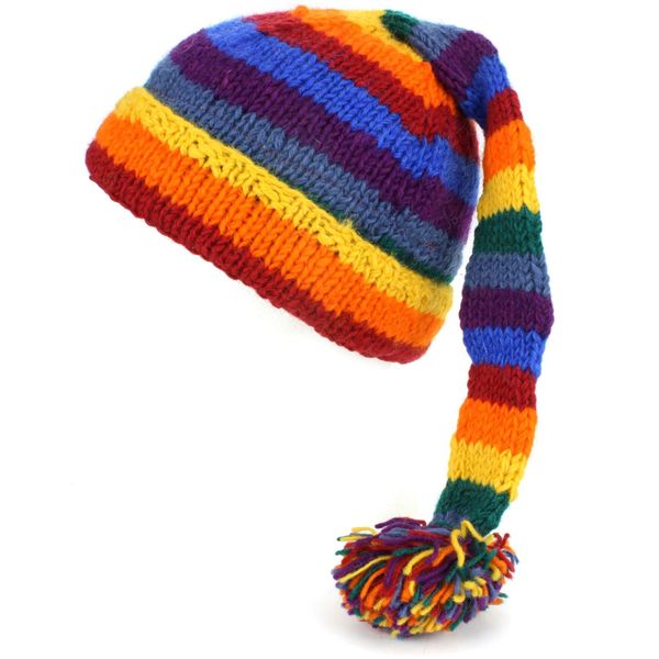 LOUDelephant Wool Knit Tail Beanie Hat - Rainbow