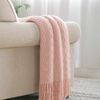 BOURINA Textured Solid Soft Sofa Throw Couch Cover Knitted Decorative Blanket, Pink, 152x203cm