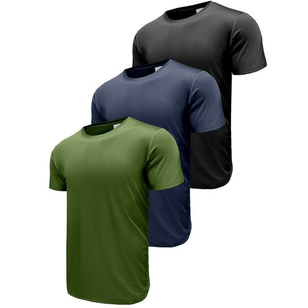 3er Pack T Shirt für Herren, Sport Tshirts Herren Laufshirt Kurzarm T-Shirt Funktionsshirt Atmungsaktiv Kurzarmshirt Sports Shirt Trainingsshirt Fitnessshirt für Männer Black/Navy/Army Green-3P14-L