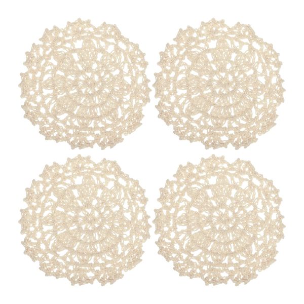 uxcell Fabric Coasters Cotton Woven Crochet Doilies Lace Embroidery Cup Cushion with Floral Pattern for Wedding Party Decoration Beige 4pcs 105mm