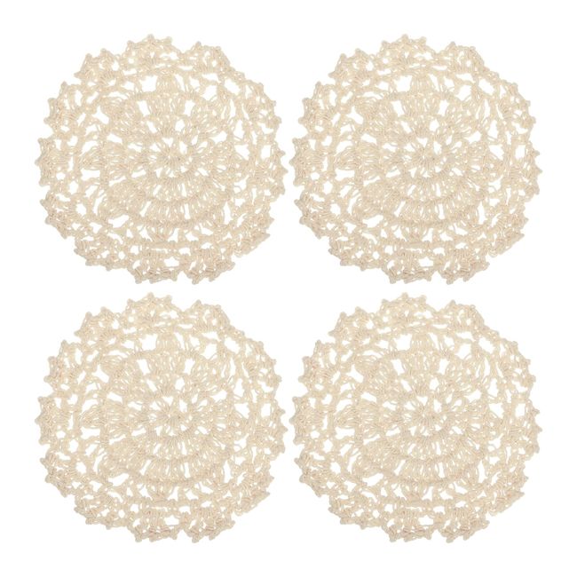 uxcell Fabric Coasters Cotton Woven Crochet Doilies Lace Embroidery Cup Cushion with Floral Pattern for Wedding Party Decoration Beige 4pcs 105mm