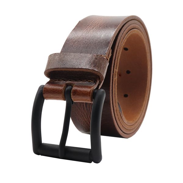 PELLE TORO Hunter Leather Belt for Men, Handmade Men's Belt for Jeans, Work or Casual Cowboy Style (Trouser Sizes 32in - 36in, Coffee)