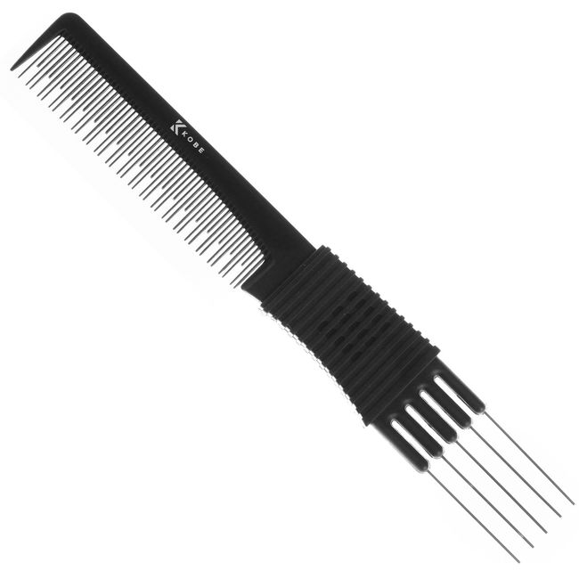 Kobe Pro Metal Prong Comb - Effortlessly Add Volume and Control to Hair, Ergonomic Design, Dual-Sized Teeth, Stainless Steel section Pins – Ideal for Back-combing, Root Lift, Sectioning and Smoothing. - Durable, Anti-Static, and Chemical Resistant