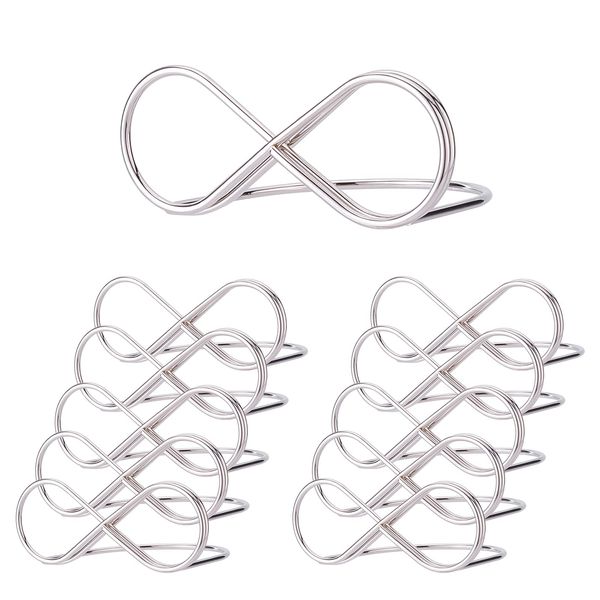 CHGCRAFT 10pcs Place Card Holders Knot-Shaped Display Number Holder Stand Holders 8-Shaped Mini Place Card Holders Table for Wedding Party Restaurants Cafe Desk, Silver