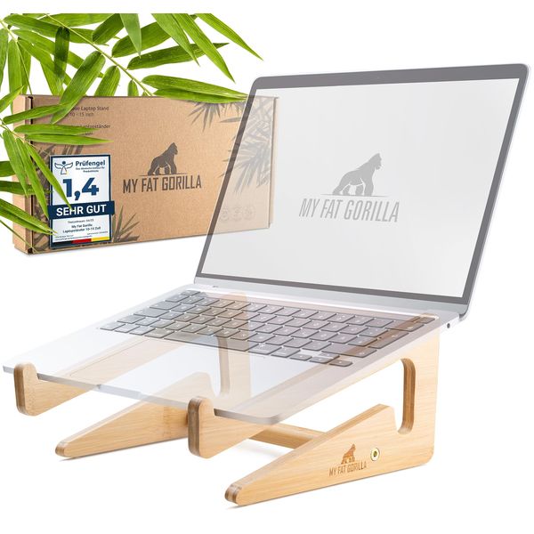 MY FAT GORILLA Laptop Ständer aus Bambus, Notebook Ständer für 10-15 Zoll, MacBook Stand, Laptop Halter Holz, Laptop Erhöhung, Notebookständer, vertikaler Laptop Stand, Schreibtisch Zubehör