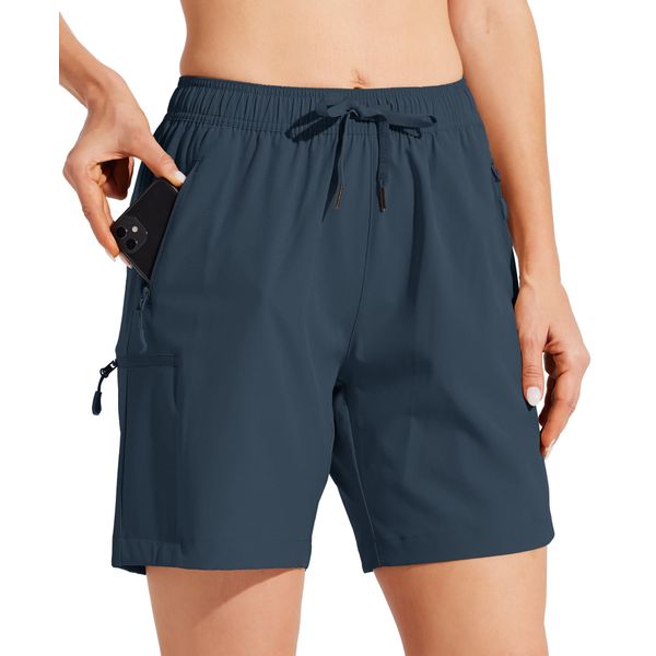 WILLIT Damen Cargo Shorts schnelltrocknend Wandern aktiv Shorts leichte Sport Sommer Shorts mit Taschen Navy Blau M