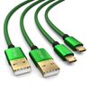 2x 4m charging cable for PS4 controller, micro USB charging cable, micro USB cable, nylon, micro USB, fabric jacket, aluminum plug, green-black