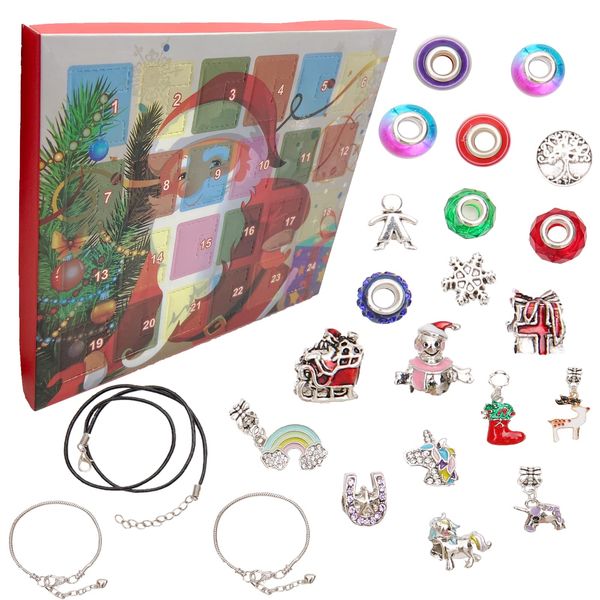 Christmas Jewellery Advent Calendar 2021 for Girls, 24 Days Countdown to Christmas Holiday, DIY Girls Jewellery Charm Bracelets Unicorn Surprise Xmas Gift for Girls Women