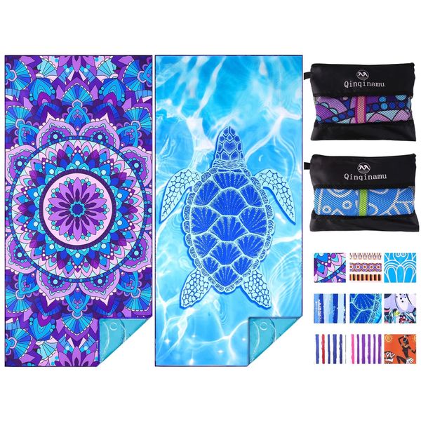 2 Pack Microfiber Oversized Lightweight Beach Towel 71"x32" XL Extra Large Thin Sand Free Towels Travel Swim Pool Yoga Gym Camping for Adults Women Men Beach Essentials Accessories Vacation Gift