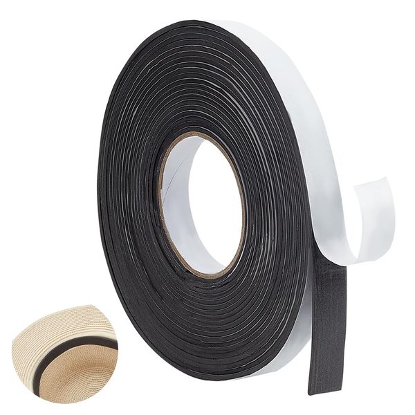 FINGERINSPIRE 10m/32.8Feet Hat Tape Roll Black Hats Size Reducer Insert Foam Filler 20mm Wide Cap Sizing Strip Insert Cap Sizing Tape Self Adhesive for Fedora Baseball Caps Pana Straw Cowboy Western
