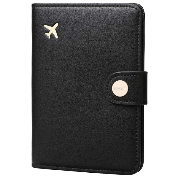 ZOPPEN Passport Holder Women Men, Passport Cover Travel Wallet Rfid Blocking Passport Wallet Cover Case Travel Essentials Document Organizer, Black