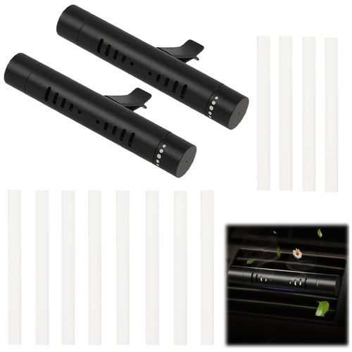 MILAKE 2 Pcs Car Air Essential Oil Diffuser Vent Clip with 12 Pcs Odorless Refill Sticks, Premium Aluminum Air Freshener Diffuser Suitable for Cars, Office, Kitchen, Bathroom, Pet Houses (Black)