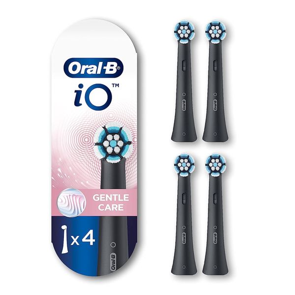 Oral-B iO Gentle Care Replacement Heads, Electric Toothbrush Brush Heads, Black, 4 Count