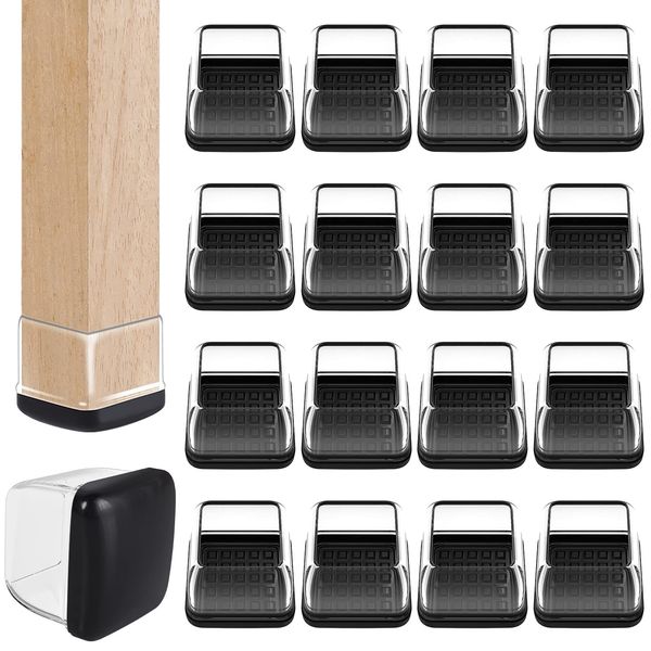 Ezprotekt 16 PCS Chair Leg Sliders for Carpet, 1.25 inch Transparent Chair Glides Furniture Sliders & Thermo-Plastic-Elastomer Combination of Leg Protector,Smoothly Slide on Carpet Square