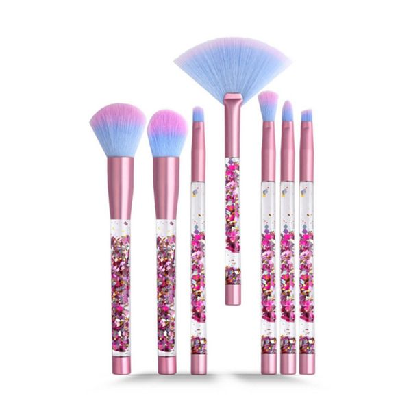 Mavi 7'li Sıvı Pırıltılı Makyaj Fırça Seti - Liquid Glitter Makeup Brush Set 7 Pcs