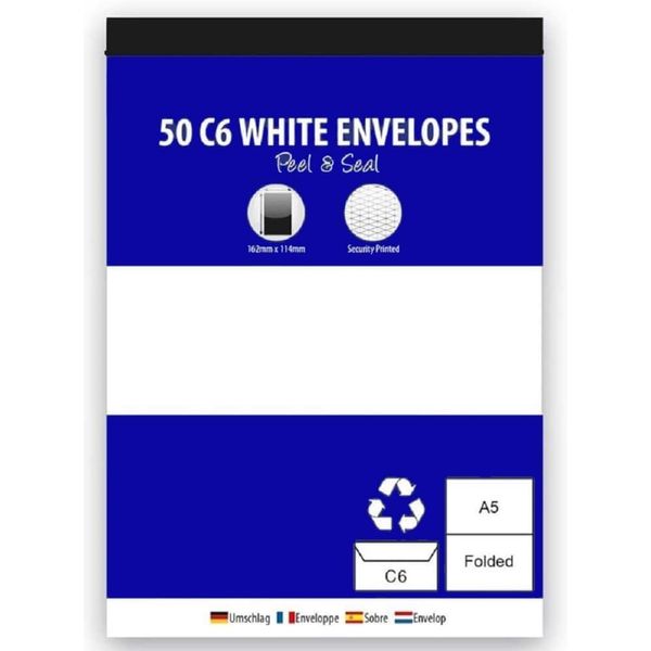(12 Pack) 50 White C6 Envelopes, 80gsm - Peel & Seal