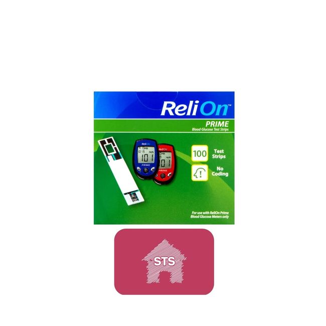 ReliOn Prime Blood Glucose Test Strips, 100 Count + STS Sticker.