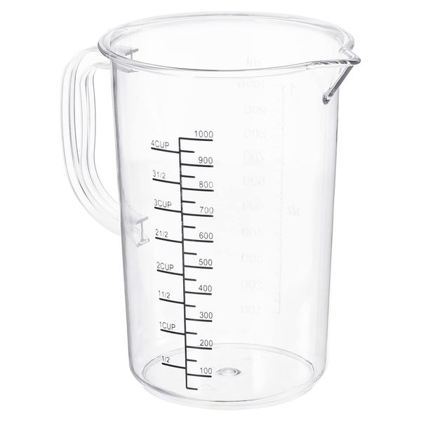 PATIKIL Graduated Beaker 1000ml PC Plastic Liquid Measuring Cup Double Sided Scale with Handle and Spout for Lab Kitchen Home