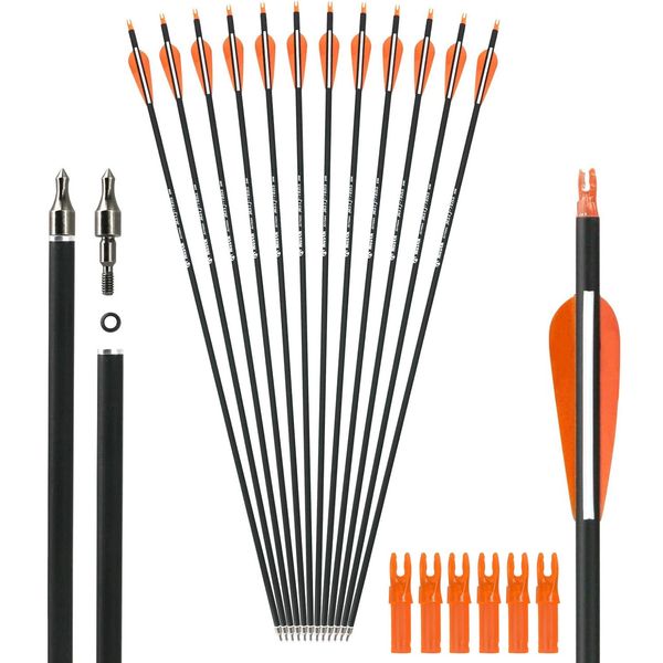 Musen 28"/30" Carbon Archery Arrows, Shaft Spine 500 with Removable Tips, GPI 13.0 Hunting and Target Practice Arrows for Both Compound Bow and Recurve Bow, 12 Pcs