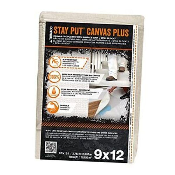 04321 Stay Put Canvas Plus Drop Cloth, Beige 9-feet x 12-feet