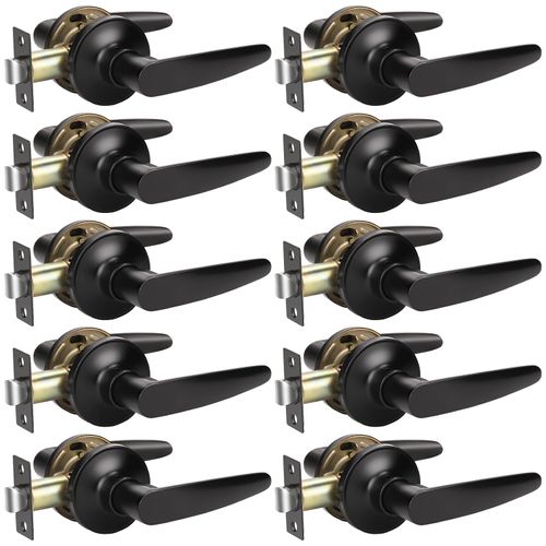 KNOBWELL 10 Pack Matte Black Door Handles, Passage Door Levers Heavy Duty, Door Locks for Closet/Hallway, Heavy Duty Door Knobs Door Lock Set Interior