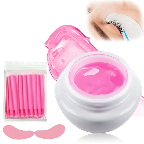 Crema Remover Extension Ciglia,Eyelash Extension Remover,Rimuovi Extension Ciglia,Viene Fornito con 100 Bacchette per Ciglia e 1 Paio di Maschere per Gli Occhi in Silicone (Rosa)