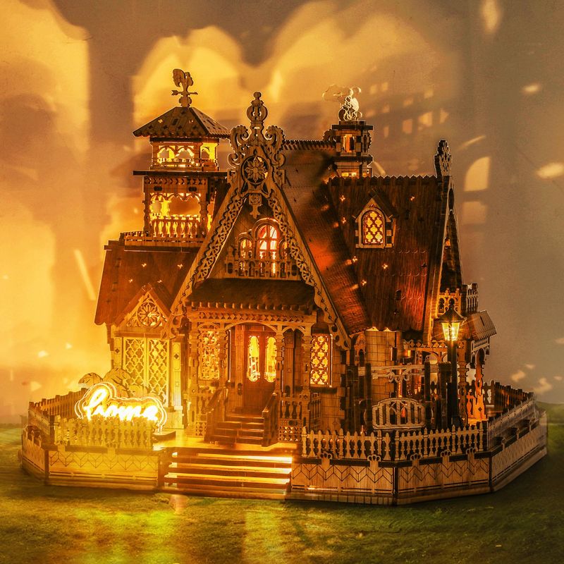 FUNPOLA LED 3D Wood Puzzle Countryside Cottage Model - DIY Miniature ...