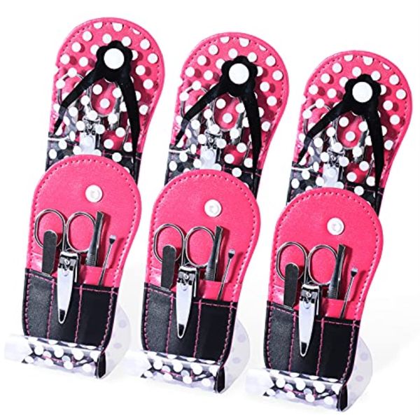 Spove Polka Dot Flip Flop Design Girls Manicure Sets Nail Care Kit SPA Party Favors for Women Bulk Gifts 6 Kits