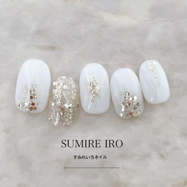 Nail tips False nails Bridal nails Short Coming-of-age nails Design Simple nails Nail Beige nails Small nails Large nails Very short Chibi nails Adult nails False nails Custom nails<br> [o2164] White glitter gradation