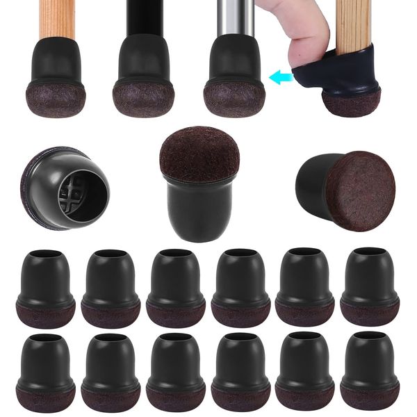 RCHYFEED 24PCS Silicone Chair Leg Caps Floor Protectors 0.75-1.25 inch, Black Chair Leg Covers with Felt Pads Sliders, Rubber Furniture Leg Caps Cups Cover for Protecting Hardwood Floor from Scratches