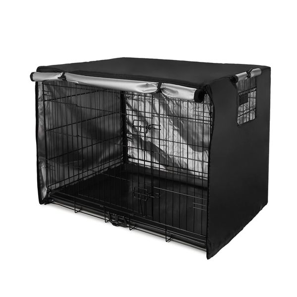 Senmortar Double Door Dog Crate Cover Wire Dog Cage Cover Waterproof Durable Lightweight 420D Polyester Pet Kennel Cover Indoor Outdoor Protection Cage Covers for Dog Crates Black 42 inches