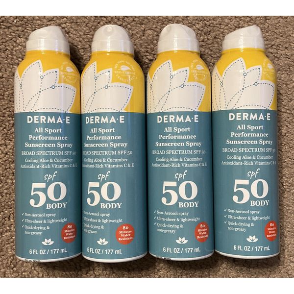 Lot of 4 Derma-e All Sport Performance Sunscreen Spray SPF 50 Eco-Ethical