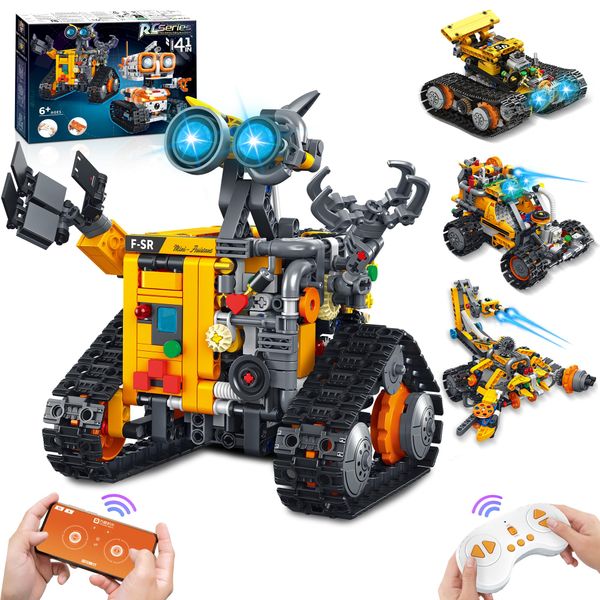 Bouraw Robot Building Kit, App & Remote Control Robot Toys for Kids, 4 in 1 High-Tech Remote Control Building Block Robot, Creative Gift for Aged 6 7 8 9 10 11 12+ Kids Boys & Girls