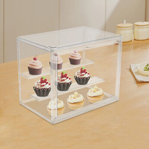 Compact 2-Tier Display Shelf Clear Cake Cupcake Bread Storage Box Display Case