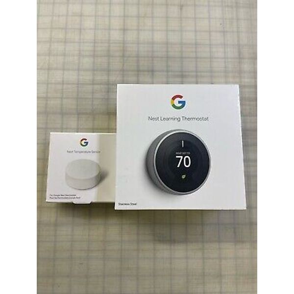 Google Nest Learning Thermostat + 1 Temperature Sensors, Silver (BH1252-US)