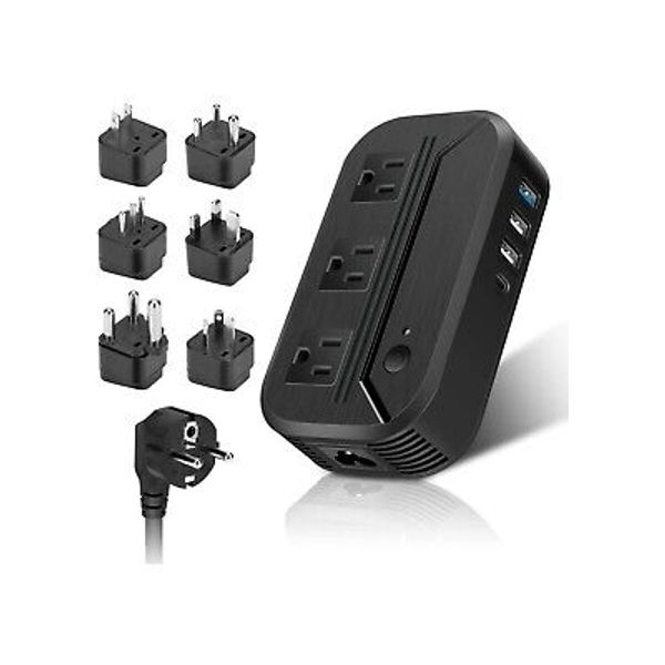 Travel Step Down 220V-110V Power Converter 2300W w/USB Ports & 6 Adapters