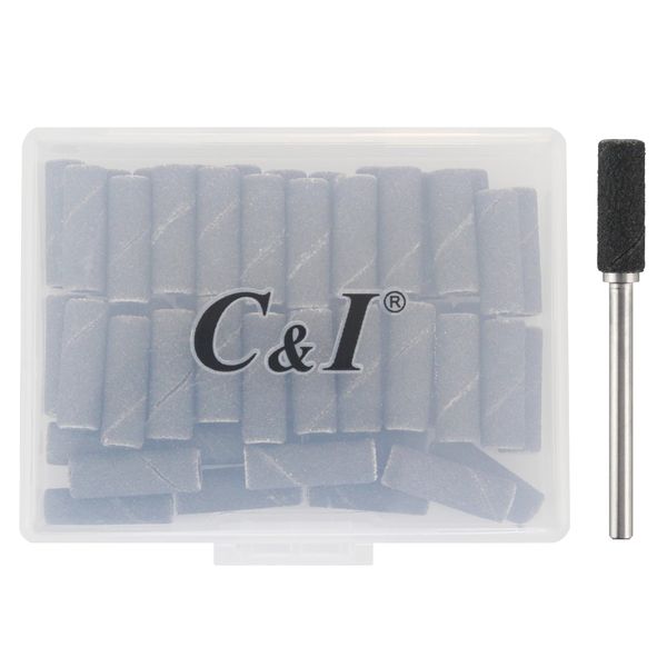 C & I Nail Drill Bits 50pcs Mini Sanding Bands & 1pc Mini Mandrel Acrylic Gel Nails Remove Fake Nails Shaping Cuticle & Nail Prep Function Nail Supplies for Nail Techs (240 Extra Fine-XF,Black)