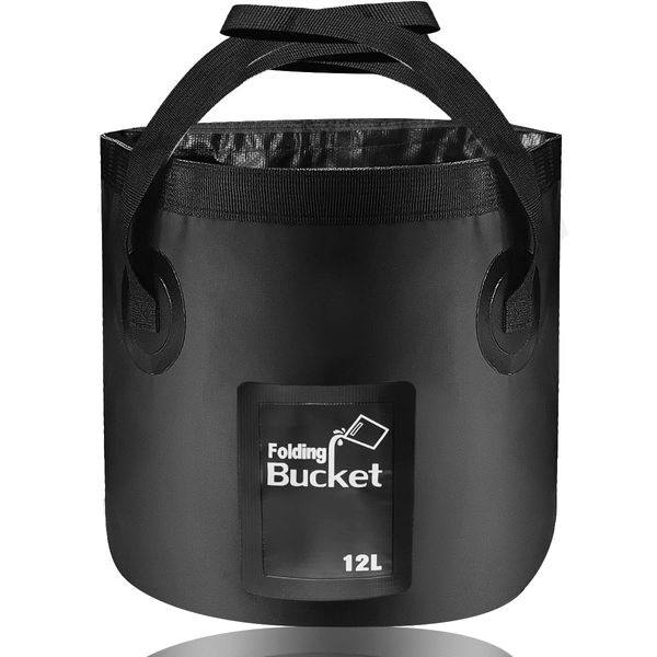 Folding Water Bucket, 12L Collapsible Bucket Portable Lightweight Foldable Bucket for Camping Traveling Picnic Hiking Fishing Boating Gardening Car Washing