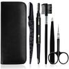 Gibot Eyebrow Set, 5pcs Stainless Steel Eyebrow Grooming Kit with Tweezers, Scissors, Eyebrow Brush Comb, Eyebrow Pencil, Razor and Travel Case for Women and Men, Black