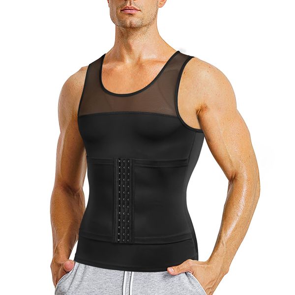 KUMAYES Herren Unterhemden Shapewear Kompression Shirt Workout Tank Tops Bauchkontrolle Kompressionsshirt Muskelshirt Bauch Weg Body Shaper Unterhemd (M, Schwarz)