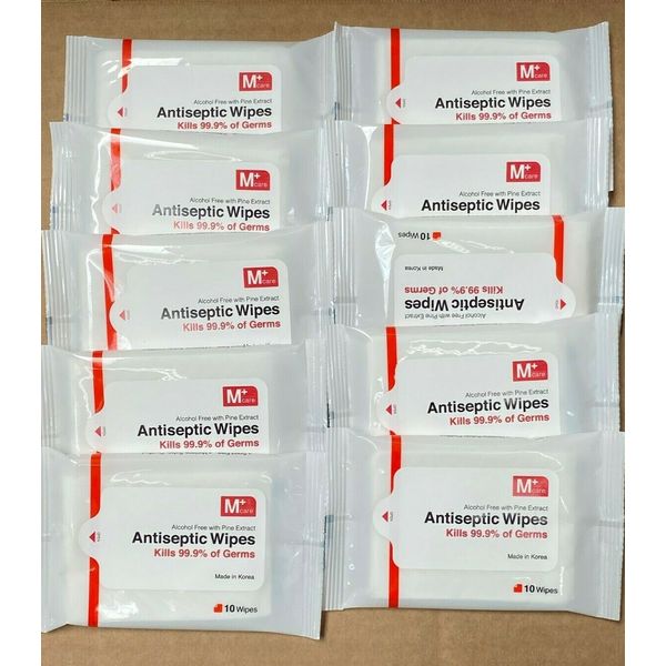 10 Pack M Plus Care Multipurpose ALCOHOL FREE Hand Sanitizing Antiseptic Wipes !