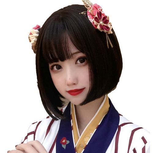Donally Women's Full Wig, Short Bob, Straight, black (black 19-3911tcx), Free Size