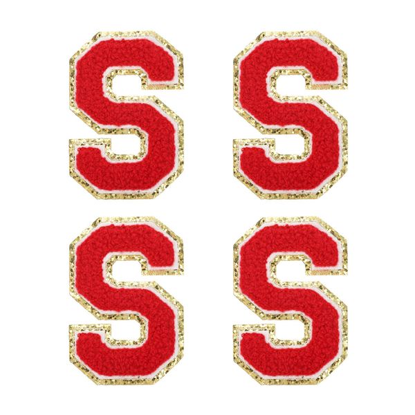 sourcing map 4Pcs Chenille Letter Patches Iron on Letter Patches Red S Alphabet Decorative Repair Embroidered Patches for Clothing, Shoes, Hats, Backpacks